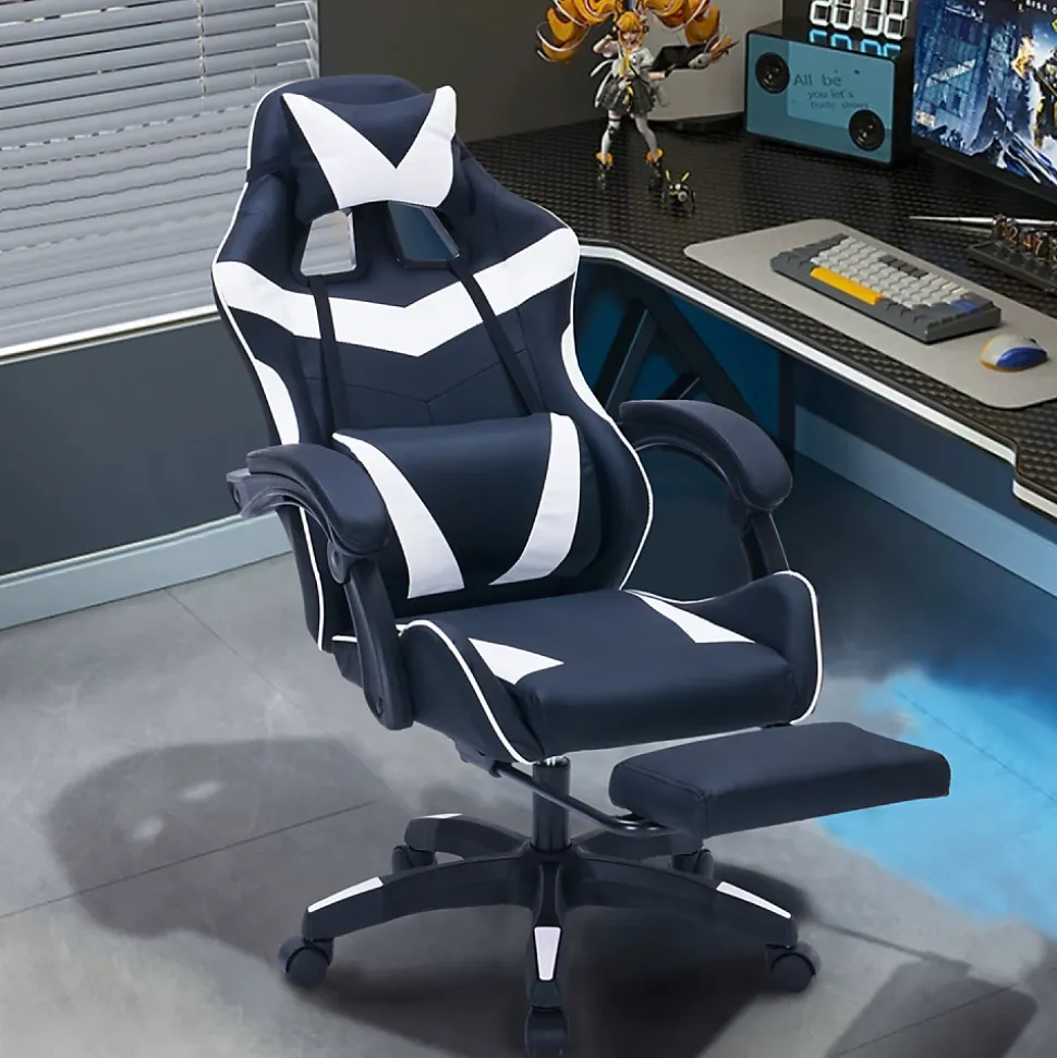 Chaise gaming de bureau ergonomique inclinable noir et blanc - Altair