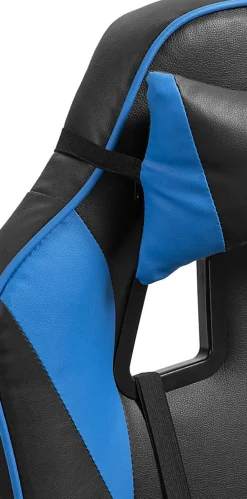 Chaise gaming Orkney similicuir, chaise bureau ergonomique avec coussin lombaire, dossier réglable, appuie-tête Noir/Bleu