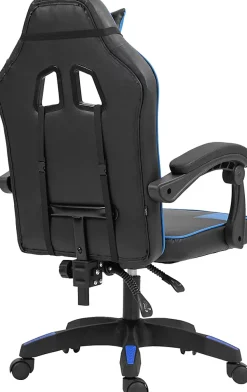Chaise gaming Orkney similicuir, chaise bureau ergonomique avec coussin lombaire, dossier réglable, appuie-tête Noir/Bleu