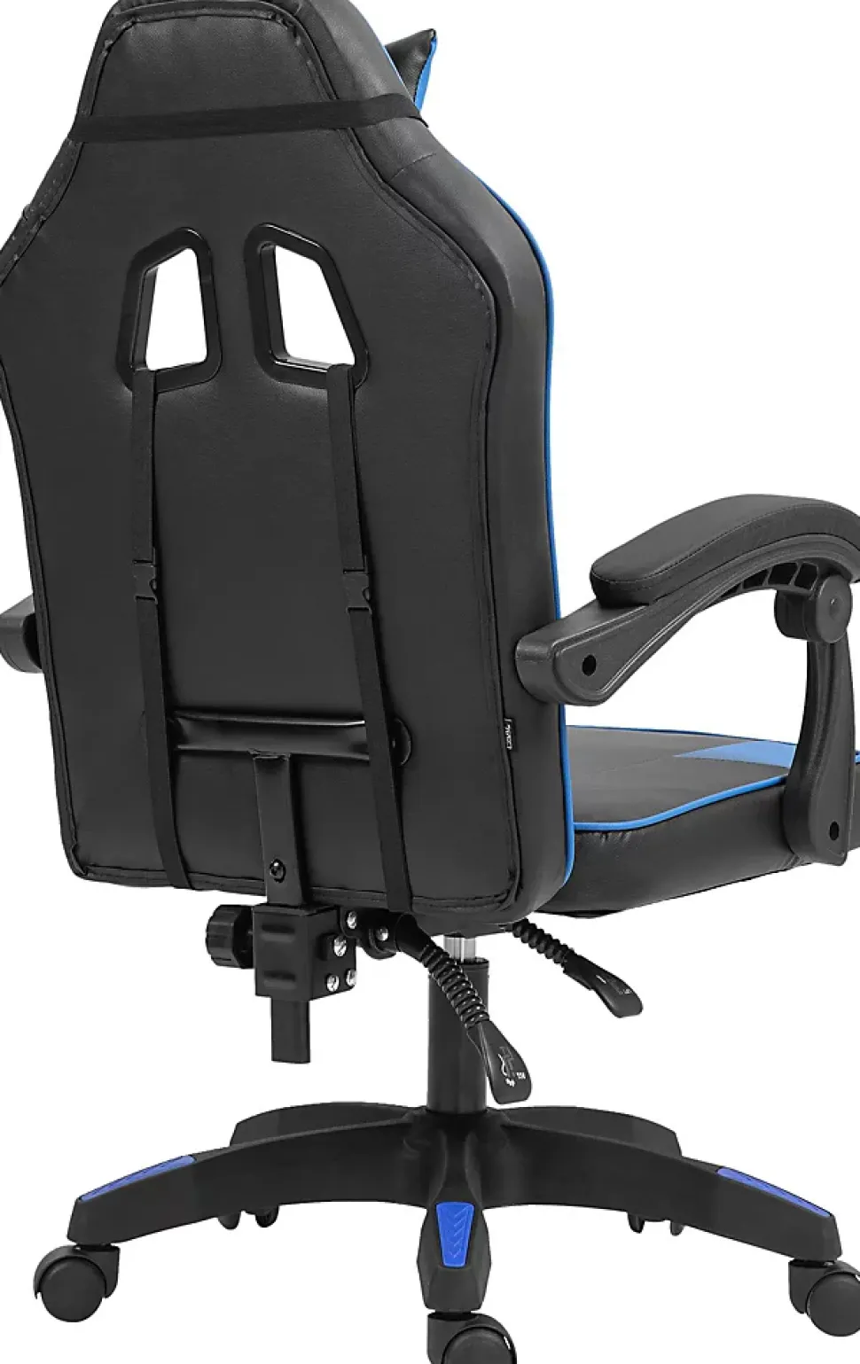Chaise gaming Orkney similicuir, chaise bureau ergonomique avec coussin lombaire, dossier réglable, appuie-tête Noir/Bleu