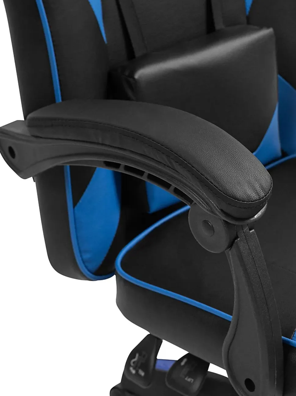 Chaise gaming Orkney similicuir, chaise bureau ergonomique avec coussin lombaire, dossier réglable, appuie-tête Noir/Bleu