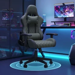 Chaise Gaming/Bureau LED RGB avec Massage Lombaire, Dossier Inclinable, Accoudoirs 2D, Pour Ados & Adultes