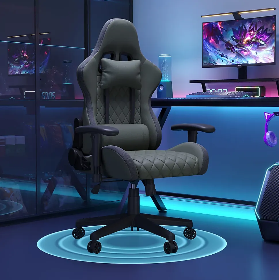 Chaise Gaming/Bureau LED RGB avec Massage Lombaire, Dossier Inclinable, Accoudoirs 2D, Pour Ados & Adultes