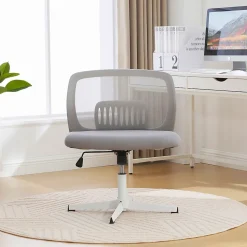 Chaise hauteur d assise 39-51 cm 61x55x73-85 cm sans accoudoirs assise large en mesh gris pivotante 360