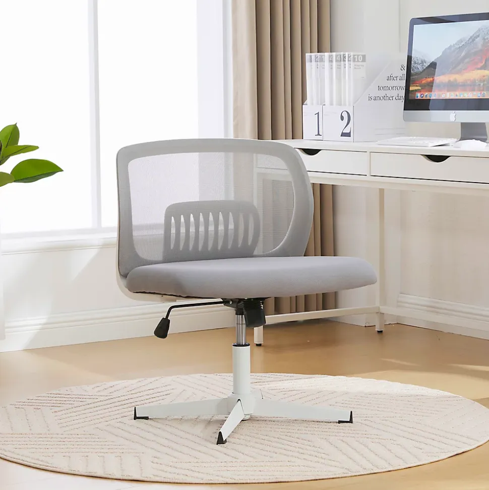 Chaise hauteur d assise 39-51 cm 61x55x73-85 cm sans accoudoirs assise large en mesh gris pivotante 360