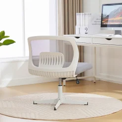 Chaise hauteur d assise 39-51 cm 61x55x73-85 cm sans accoudoirs assise large en mesh gris pivotante 360