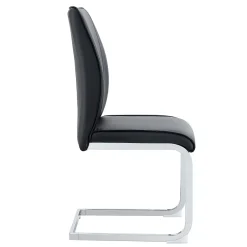 Chaise hauteur d assise 45 cm en similicuir noir assise rembourree pieds metal argente style europeen