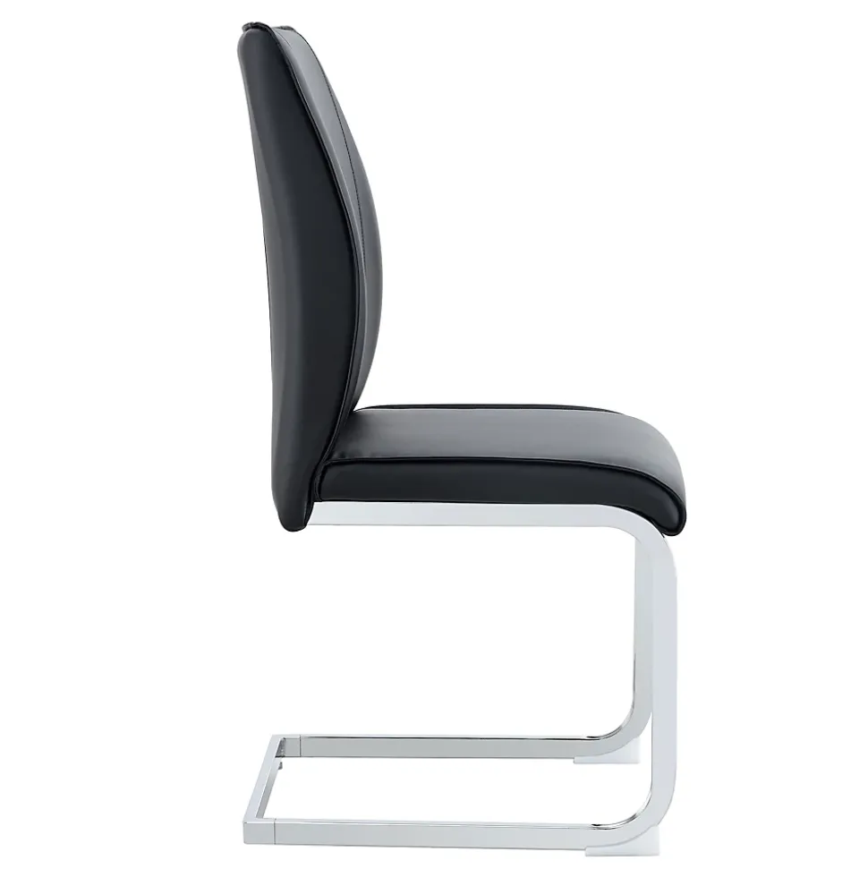 Chaise hauteur d assise 45 cm en similicuir noir assise rembourree pieds metal argente style europeen