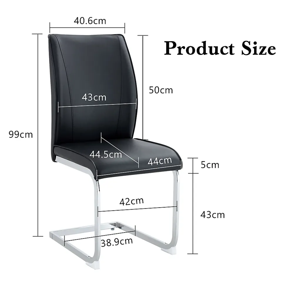 Chaise hauteur d assise 45 cm en similicuir noir assise rembourree pieds metal argente style europeen