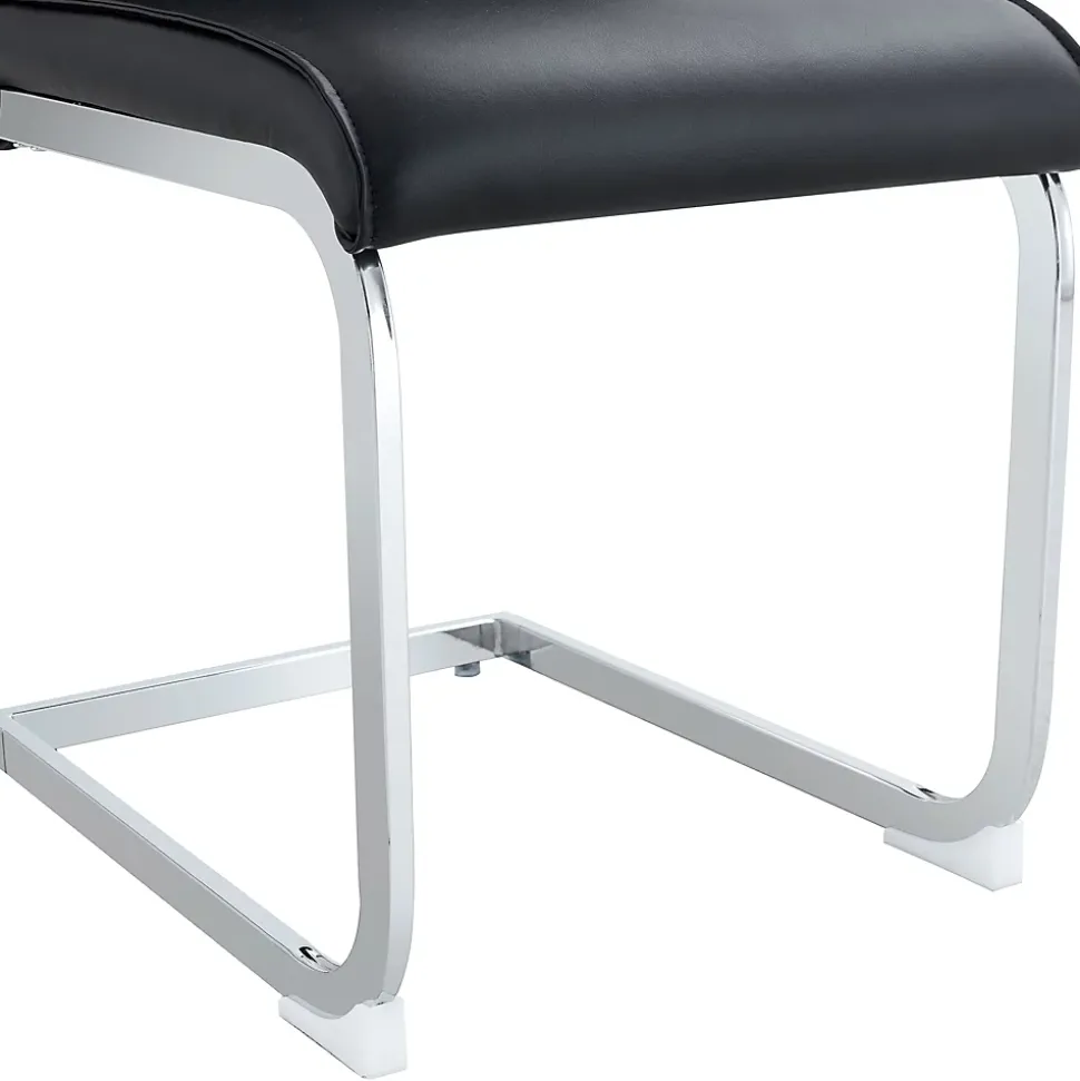 Chaise hauteur d assise 45 cm en similicuir noir assise rembourree pieds metal argente style europeen