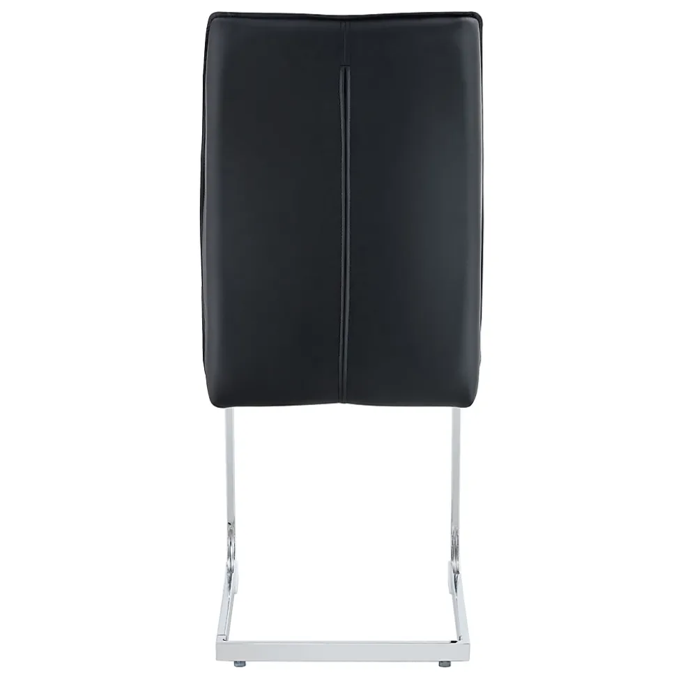 Chaise hauteur d assise 45 cm en similicuir noir assise rembourree pieds metal argente style europeen