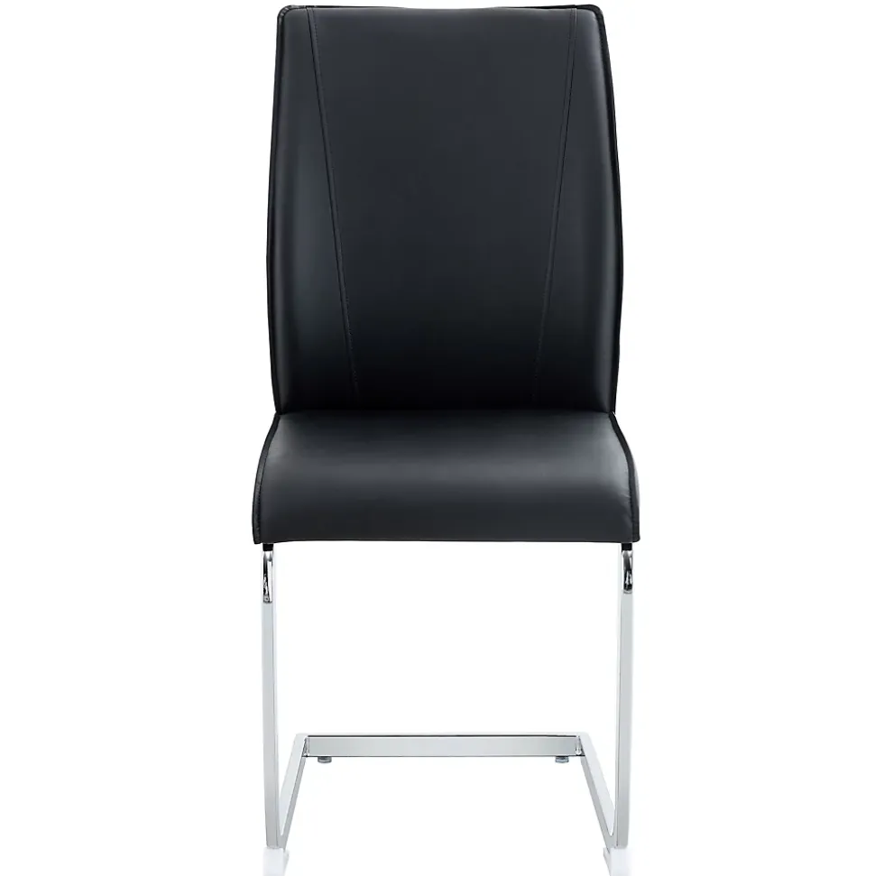 Chaise hauteur d assise 45 cm en similicuir noir assise rembourree pieds metal argente style europeen