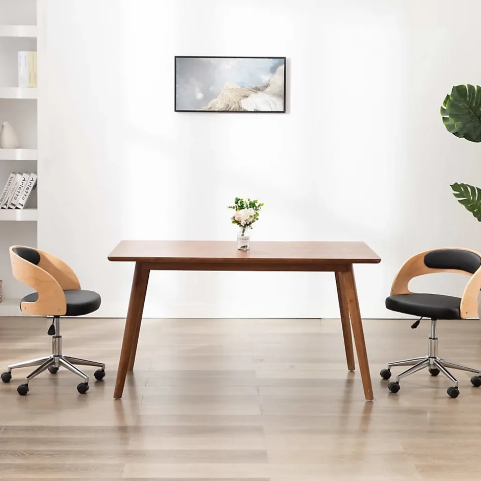Chaise pivotante de bureau Noir Bois courbé et similicuir vidaXL