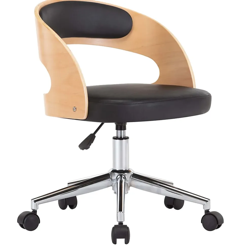 Chaise pivotante de bureau Noir Bois courbé et similicuir vidaXL