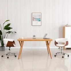 Chaise pivotante de bureau Blanc Bois courbé et similicuir vidaXL