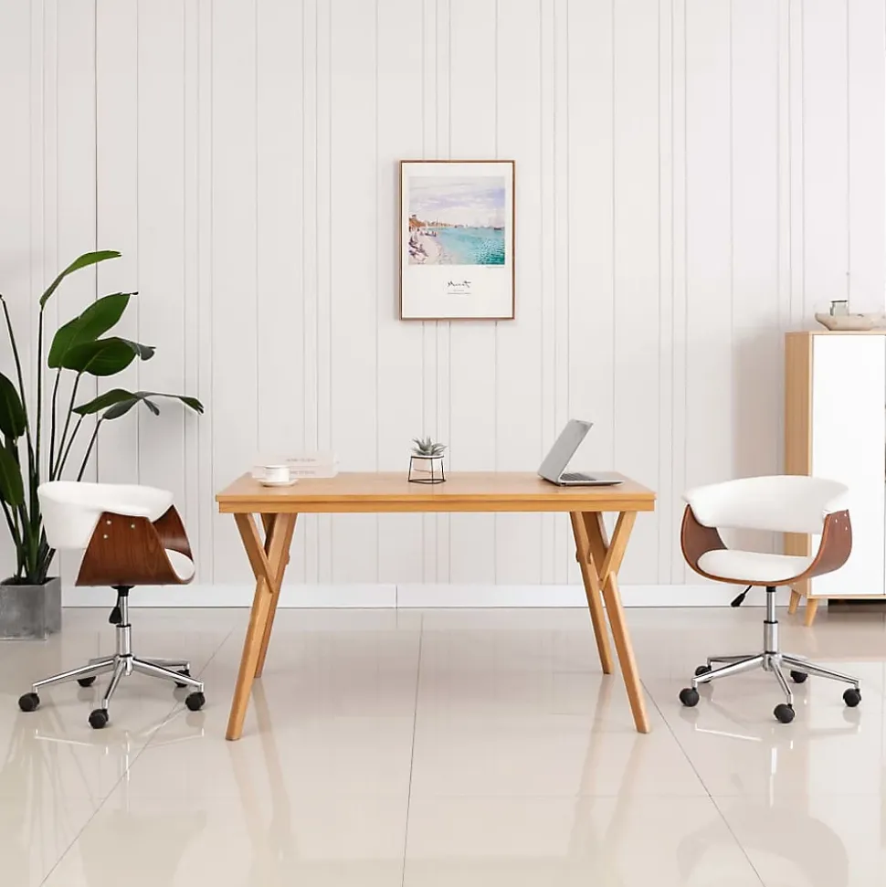 Chaise pivotante de bureau Blanc Bois courbé et similicuir vidaXL