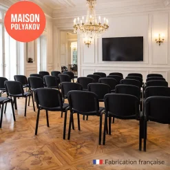 Chaise visiteur bureau noire en tissu rembourré - Fabrication française - Salle d'attente, réunion et conférence - Villeneuve