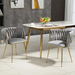 Chaises de Salle à Manger Lot de 2, Chaises en Velours avec Pieds Métal Doré, Style Moderne pour Salon et Chambre - Gris