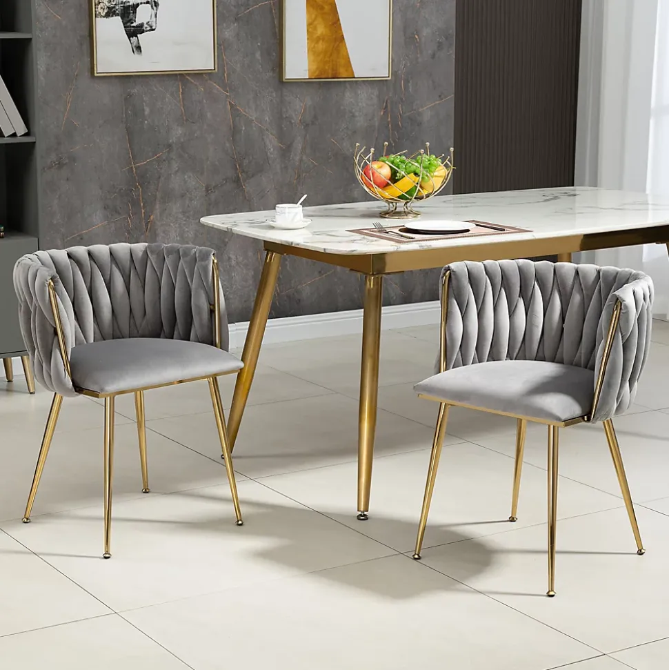 Chaises de Salle à Manger Lot de 2, Chaises en Velours avec Pieds Métal Doré, Style Moderne pour Salon et Chambre - Gris