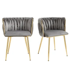 Chaises de Salle à Manger Lot de 2, Chaises en Velours avec Pieds Métal Doré, Style Moderne pour Salon et Chambre - Gris