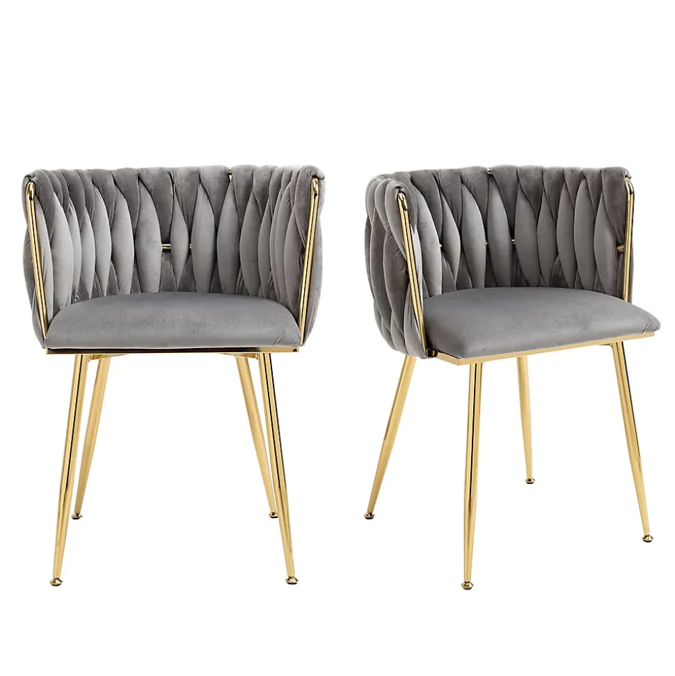 Chaises de Salle à Manger Lot de 2, Chaises en Velours avec Pieds Métal Doré, Style Moderne pour Salon et Chambre - Gris