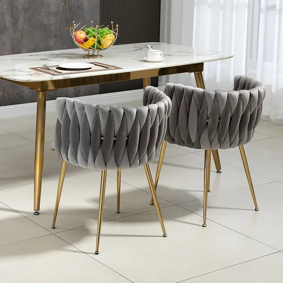Chaises de Salle à Manger Lot de 2, Chaises en Velours avec Pieds Métal Doré, Style Moderne pour Salon et Chambre - Gris