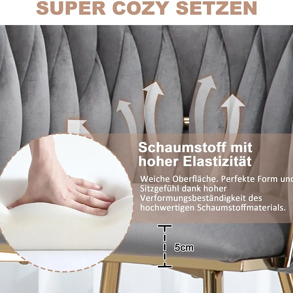 Chaises de Salle à Manger Lot de 2, Chaises en Velours avec Pieds Métal Doré, Style Moderne pour Salon et Chambre - Gris