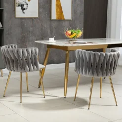 Chaises de Salle à Manger Lot de 2, Chaises en Velours avec Pieds Métal Doré, Style Moderne pour Salon et Chambre - Gris