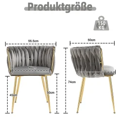 Chaises de Salle à Manger Lot de 2, Chaises en Velours avec Pieds Métal Doré, Style Moderne pour Salon et Chambre - Gris