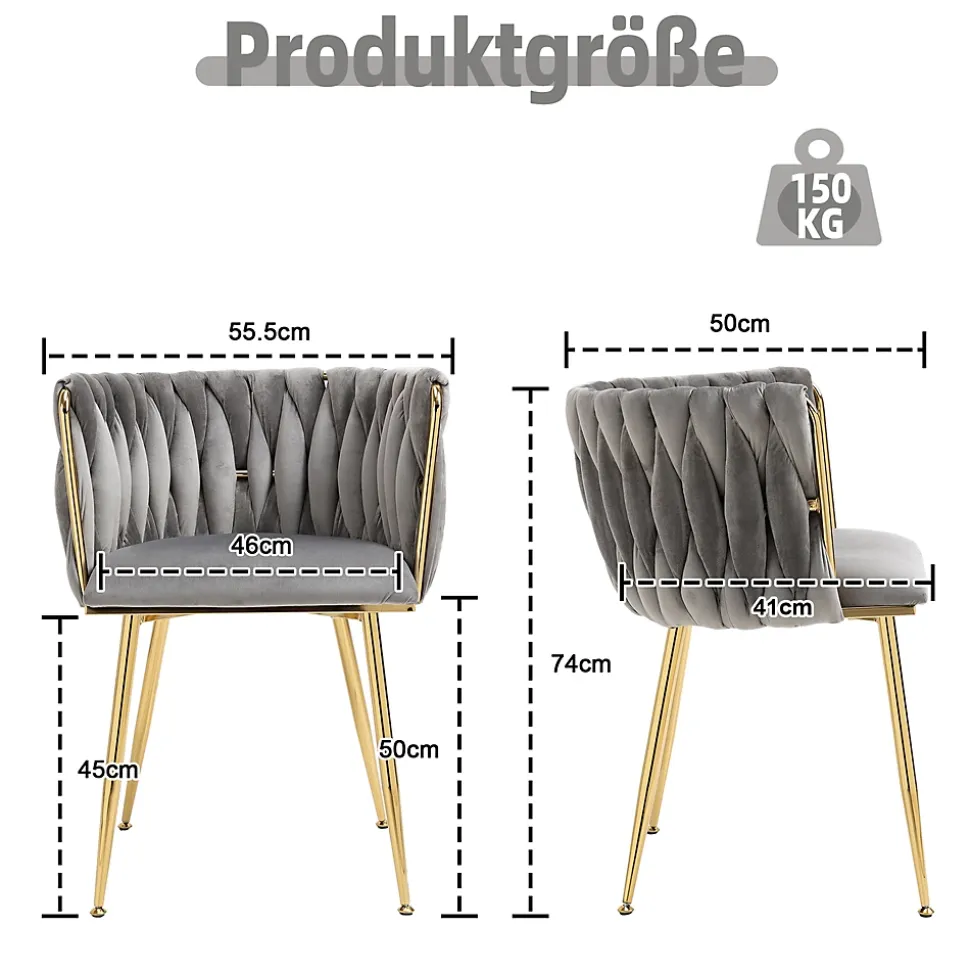 Chaises de Salle à Manger Lot de 2, Chaises en Velours avec Pieds Métal Doré, Style Moderne pour Salon et Chambre - Gris