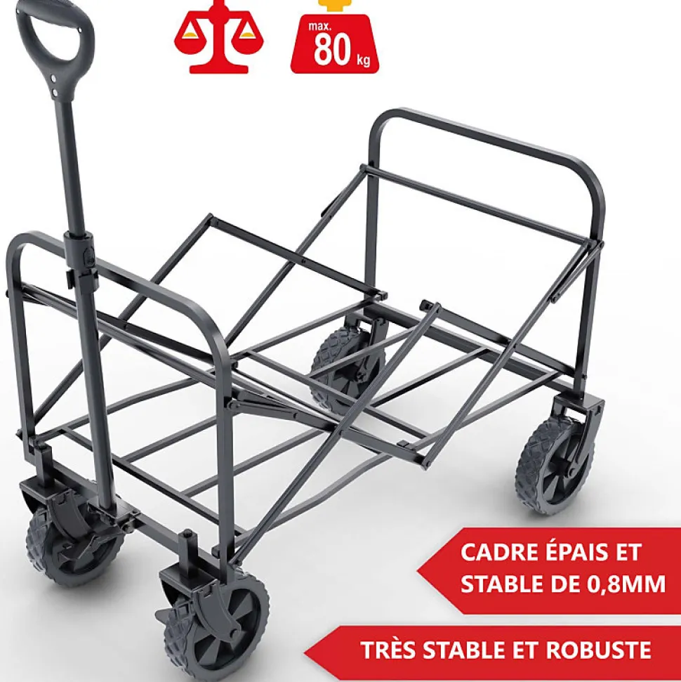 Chariot à bras chariot de transport pliable inclus housse amovible 61L Gris