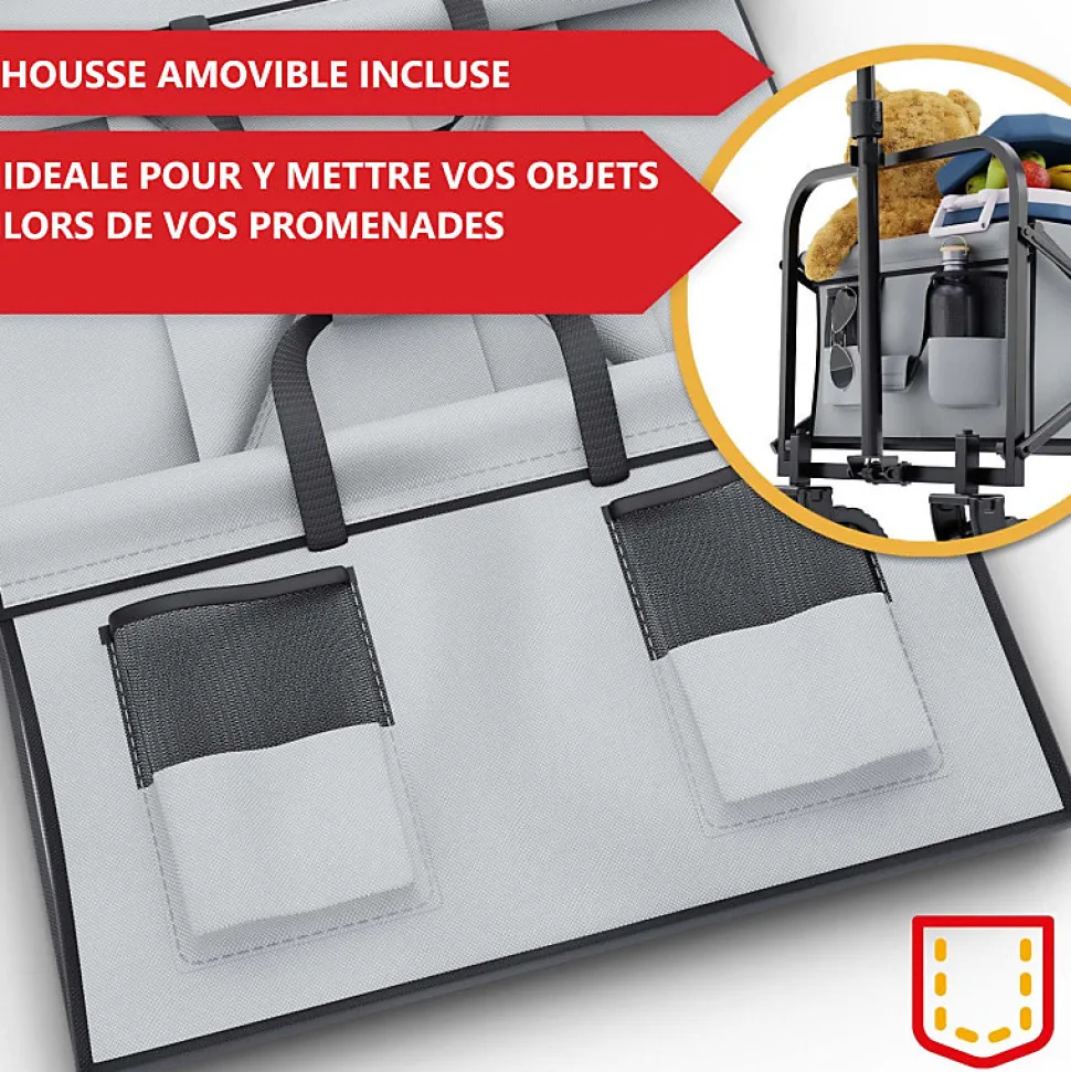 Chariot à bras chariot de transport pliable inclus housse amovible 61L Noir