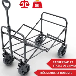 Chariot à bras chariot de transport pliable inclus housse amovible 61L Noir