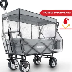 Chariot à bras chariot de transport pliable avec toit et housse amovible inclus sac isotherme Gris