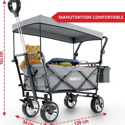 Chariot à bras chariot de transport pliable avec toit et housse amovible inclus sac isotherme Gris