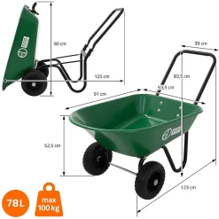 Chariot à brouette ECD Germany 78L basculante cadre en acier avec 2 pneus et bac charge de 100 kg