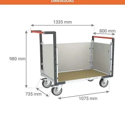 Chariot 3 côtés PVC - Plateau 1075x735mm - Charge max 500kg - 806724674