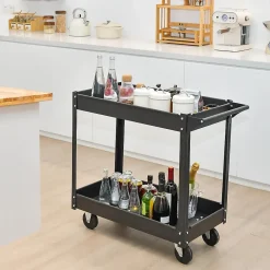 Chariot à Outils à 2 Niveaux,avec 4 Roues Lisses, avec Poignée Conviviale, pour Garage, Atelier, Entrepôt, Cuisine (Noir)