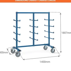 Chariot cantilever avec butées - Surface utile : 1200 x 800 mm - 4624AS
