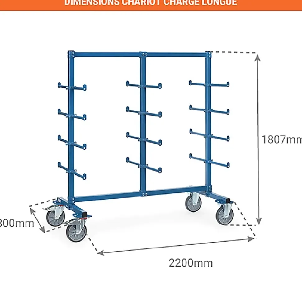 Chariot cantilever avec butées - Surface utile : 2000 x 800 mm - 4626AS