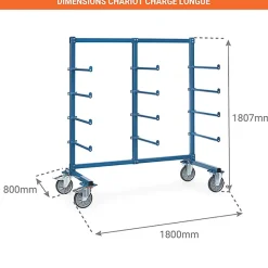 Chariot cantilever avec butées - Surface utile : 1600 x 800 mm - Charge max 500kg - 4615AS