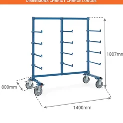Chariot cantilever avec butées - Surface utile : 1200 x 800 mm - Charge max 500kg - 4614AS
