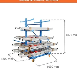 Chariot cantilever double face - Charge max 250kg - 3 niveaux - AFZ1710603NCDF002