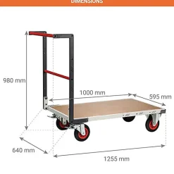Chariot charge lourde - Plateau bois médium 16mm - Dimensions 1000x595mm - Charge 400kg - 806722230