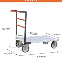 Chariot charge lourde - Plateau mélaminé 1000x595mm - Charge max 600kg - 806722150