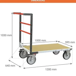 Chariot charge lourde - Plateau bois médium 1000x595mm - Charge max 600kg - 806722250