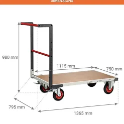 Chariot charge lourde - Plateau bois médium 16mm - Dimensions 1115x750mm - Charge 400kg - 806723230