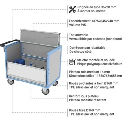 Chariot conteneur fermé pour produits chimiques - Plateau 1185x765mm - Charge max 500kg - 800726234