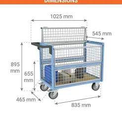 Chariot conteneur grillagé fermé - Plateau 835X465mm - Charge 250kg - 800726113
