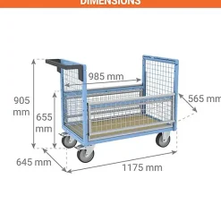 Chariot conteneur grillagé - Plateau 985x565mm - Roll contenur charge max 250kg - 800726121